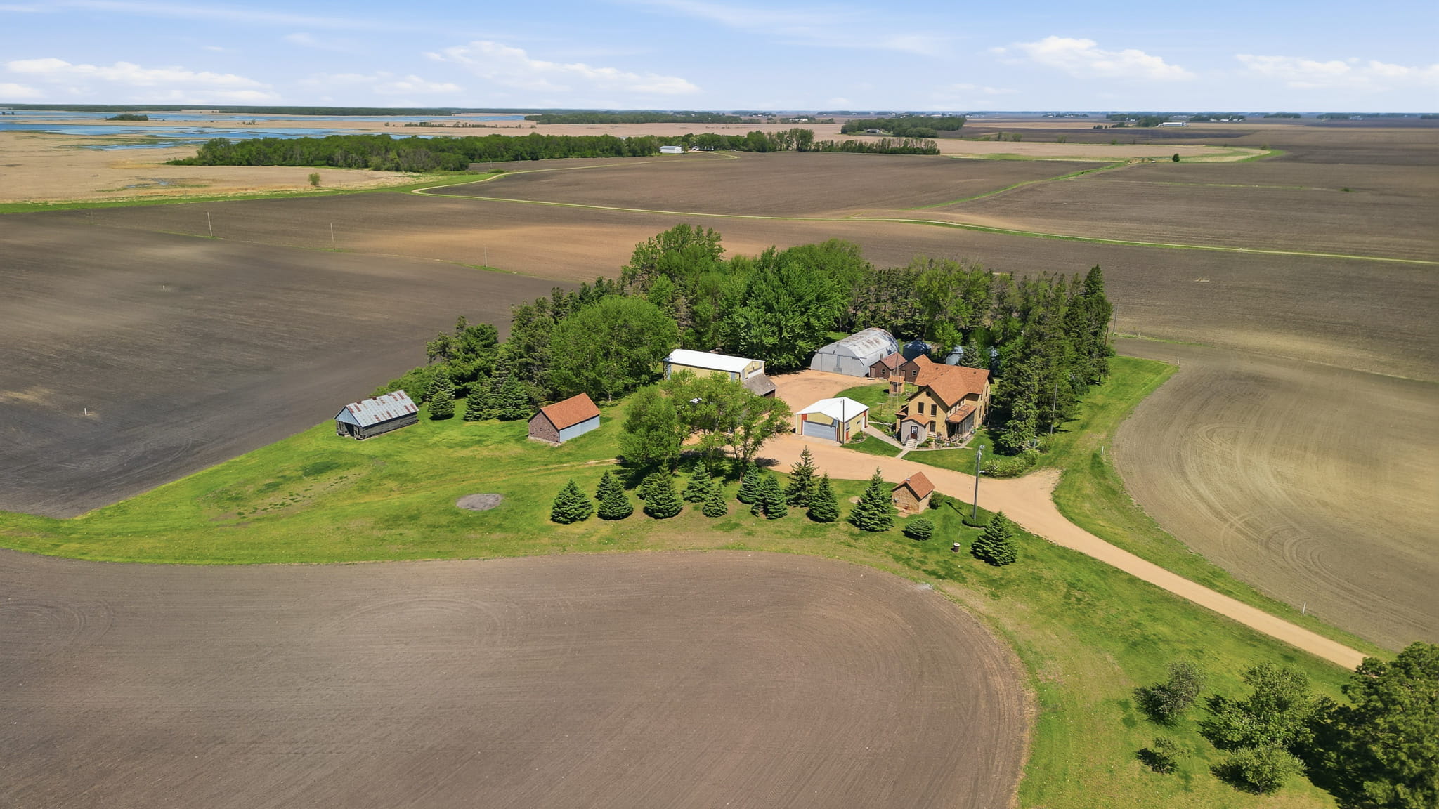 45748 State Highway 111, Nicollet — Aerial view of the 1887 farmhouse and 10-acre estate
